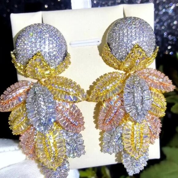 Missvikki Luxury Big Drop Pendant Earrings For Women Bridal Wedding - Picture 3 of 3